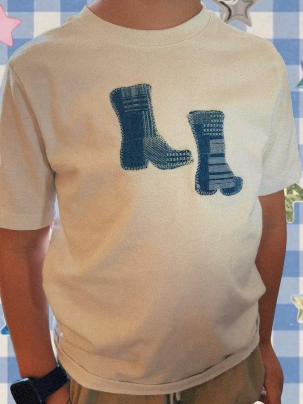 Youth Denim Cowboy Boot Applique T-Shirt
